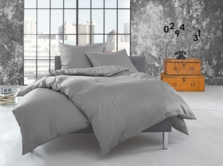 Bettwaesche-mit-Stil Flanell Bettwäsche uni / einfarbig grau Garnitur 140x200 + 70x90 cm