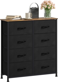 DWVO Kommode mit 8 Schubladen, Schrank aus Stoff mit Griffen, Metallgestell & MDF-Holzplatte, langlebig, für Schlafzimmer & Wohnzimmer,Schwarz