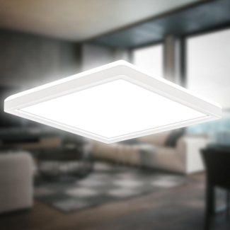 B.K.Licht - LED Deckenlampe mit indirektem Licht, 3cm flach, neutralweißes Licht, Lampe, Deckenleuchte, Wohnzimmerlampe, LED Panel, Küchenlampe, Deckenbeleuchtung, 24 x 24 x 3 cm, Weiß