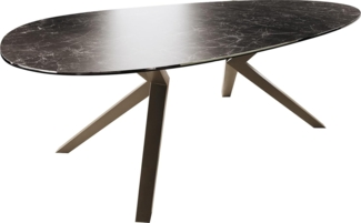 Esstisch Edge Oval 220x120 Keramik Laminam® Nero Greco Anthrazit Zenthara kantig Metall Effektfinish Titan