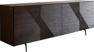 Sideboard Tereos 200 cm Esche Dunkelbraun 3D Effekt 4 Türen Winkelfuß Metall Schwarz