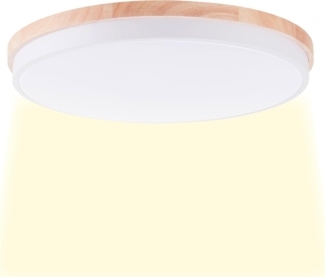 Brilliant Baarlo LED Deckenleuchte, Farbtemperatur einstellbar 3000K–6500K, Fernbedienung, stufenlos dimmbar, LED Lampe für Wohnzimmer & Schlafzimmer, 4500 Lumen, 36W, 52 cm, matt weiß/holz