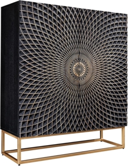 riess-ambiente Highboard ILLUSION 120cm schwarz / gold (Einzelartikel, 1 St), Mango-Massivholz · Metall · 3D Schnitzereien · Wohnzimmer · Design