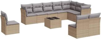 vidaXL 11-tlg. Garten-Sofagarnitur mit Kissen Beige Poly Rattan 3217809