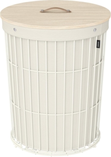 Songmics Wäschekorb mit Deckel, Wäschesammler rund, 95 L, vielseitig, herausnehmbarer Wäschesack, große Kapazität, für Waschküche, Schlafzimmer, Wohnzimmer, cremeweiß