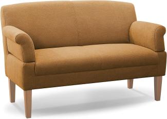 CAVADORE 2-Sitzer Küchensofa Malm, Sitzbank für Küche oder Esszimmer inkl. Armteilverstellung, Leichte Fleckentfernung dank Soft Clean, 152 x 97 x 78, Flachgewebe: gelb