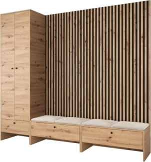 Garderoben-Set Melire VI, Kleiderschrank, Unterschrank, Griffe aus Metall (Farbe: Artisan Eiche, Abriamo 03)