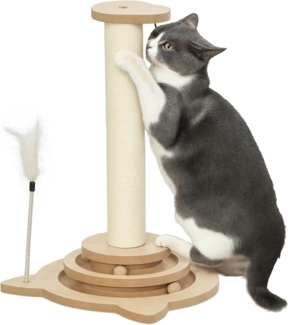 PawHut Kratzbaum 4-in-1, 49cm, Sisal-Katzenkratzbaum mit Spielball, Katzen Kratzmöbel, Indoor, Eiche