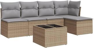vidaXL 6-tlg. Garten-Sofagarnitur mit Kissen Beige Poly Rattan 3249368