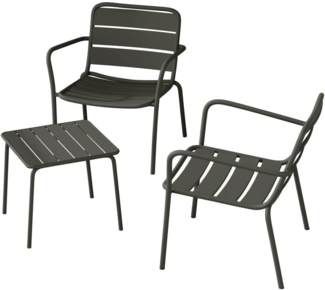 Vente-unique - Garten-Sitzgruppe: 2 niedrige, stapelbare Sessel + Beistelltisch quadratisch - Metall - Anthrazitgrau - MIRMANDE von MYLIA
