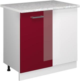 Vicco Eckschrank R-Line, Bordeaux Hochglanz/Weiß, 86 cm mit Arbeitsplatte