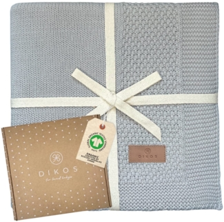 DIKOS® Babydecke GOTS Bio Baumwolle (Nebelblau) Neugeborenen Decke Kinderwagen Kuscheldecke Strickdecke Schmusedecke Erstausstattung Baby Mädchen Junge Neugeborene Babygeschenke Geschenk zur Geburt