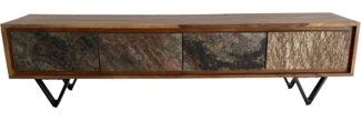 Lowboard Sheesham Massivholz 160cm TV Board Steinoptik Metallgestell Industrial Design