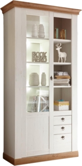 Vitrine Hemsby in weiß Pinie / Eiche Landhaus 102 x 204 cm