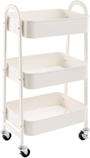 DOEWORKS Rollwagen Metall Servierwagen Küchenwagen Aufbewahrungswagen 3-Etagen Utility Cart Organizer Wagen mit Rädern für Wohnzimmer Schlafzimmer Make-up Badezimmer Büro, Weiß
