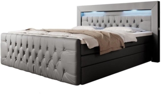 Boxspringbett Sonno mit RGB, USB und Stauraum 140x200 Grau H4 (100kg+)