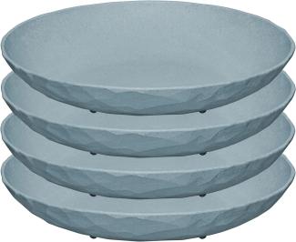 Koziol Tiefer Teller Club Plate 4er Set, Suppenteller, Biozirkulärer Kunststoff, Nature Flower Blue, 22 cm, 5006716