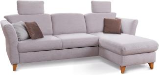 CAVADORE Schlafsofa Trend / Skandinavisches Ecksofa mit Federkern, Bettfunktion, Bettkasten im Longchair und 2 Kopfstützen / 249 x 86 x 162 / Cord, Hellgrau