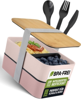 Moritz & Moritz Lunchbox Bento Box, Kunststoff, Bambus, Elasthan, (Set, 10-tlg), Bento Lunchbox für Erwachsene und Kinder - inkl. Besteck-Set
