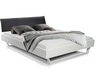 Möbel-Eins LUKY Kufenbett mit Polsterkopfteil, Material Massivholz, Fichte massiv, Kufen weiss weiss 180 x 220 cm Stoff Anthrazit