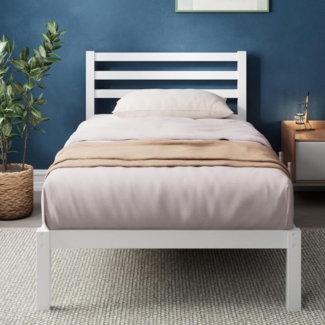 Zinus Leah Bett 90x190 cm - Höhe 35 cm mit Stauraum unter dem Bett - Plattform-Bettgestell aus Bambus mit Kopfteil - Weiß