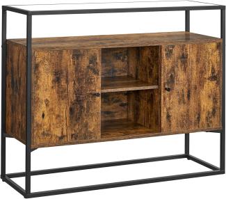 VASAGLE Kommode, Sideboard, Beistellschrank, Küchenschrank mit Glasoberfläche und offenen Fächern, Wohnzimmer, Flur, stabiles Stahlgestell, Hartglas, Industrie-Design, vintagebraun-schwarz von SONGMICS LSC014B01