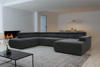 DOMO. collection Brandon Sofa, Wohnlandschaft mit Rückenfunktion in U-Form, Polsterecke Eckgarnitur Polstergarnitur, grau, 228 x 359 x 175 cm