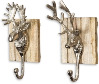 Levandeo® Garderobenhaken, 2er Set Wandhaken Hirsch 23x12 Edel-Holz Metall Garderobe Deko