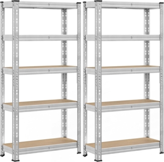 SONGMICS Schwerlastregal, 2er Set, Kellerregal, 30 x 75 x 150 cm, bis 875 kg belastbar, einfache Montage, Lagerregal, verstellbare Ablagen, Lagerregal, silbern