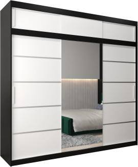 Kryspol Schwebetürenschrank Verona 2-250cm mit Spiegel Kleiderschrank mit Kleiderstange und Einlegeboden Schlafzimmer- Wohnzimmerschrank Schiebetüren Modern Design (Schwarz + Weiß mit Erweiterung)