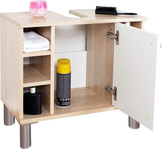 RICOO Waschbecken-Unterschrank für Badezimmer oder Gäste WC – 60 x 54 x 32 cm – Bad-Schrank Eiche Sonoma braun WM100-ES-W