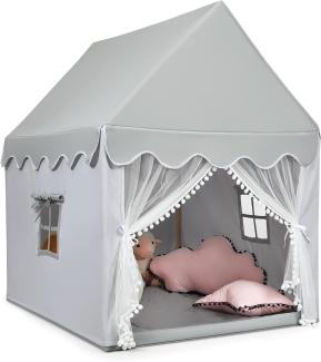 COSTWAY Prinzess Prinzessin Kinderzelt, Stoffzelt / Massivholzrahmen / Baumwolldecke grau, 120 x 105 x 140 cm
