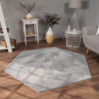 Paco Home Hochflor Teppich Wohnzimmer Flauschig Fellteppich Kunstfell Plüsch Shaggy Weich Fellimitat, Grösse:150x170 cm Sechseckig, Farbe:Anthrazit