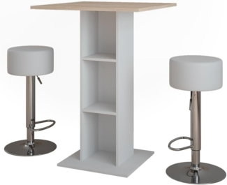 Vicco Bartisch-Set Weiß/Sonoma 75 x 75 cm mit 2 Barhockern, Repose
