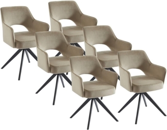 Vente-unique - Drehstuhl 6er-Set mit Armlehnen - Samt & schwarzes Metall - Beige - KONYA