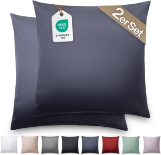 Blumtal Kissenbezüge Premium Mako Satin Kissenbezug, superweich aus 100% Baumwolle, (2 Stück), OEKO-TEX zertifiziert – Glanzoptik & farblich passender Reißverschluss