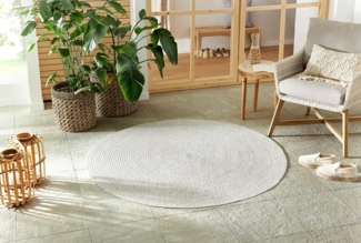 Northrugs In -und Outdoorteppich Trenzado rund- Modernes Design Falchgewebe Handmade-Look für Balkon Terrasse Garten Wohnzimmer langlebig strapazierfähig pflegeleicht - Leicht Melange, ø 200