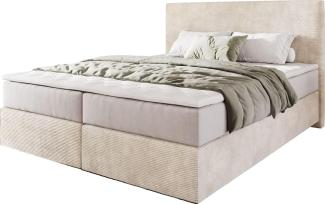 Boxspringbett Dream-Well 160x200 cm Cord Beige mit Taschenfederkernmatratze und Topper Visco