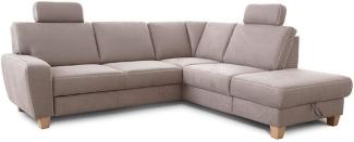 Cavadore Ecksofa Wisconsin mit Federkern / Couchgarnitur in Lederoptik mit 2 Kopfstützen / Landhausstil / Holzfüße in Buche / Mikrofaser in Lederoptik / 248 x 88 x 215 cm / Hellgrau