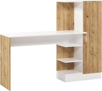Vente-unique - Schreibtisch mit Schrankelement - Holzfarben & Weiß - MILARIA