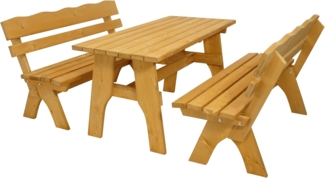 TPFGarden Garten-Essgruppe Drieburg, (3-tlg, Outdoor Garten Garnitur aus massivem Kiefernholz), 2x Bank 3-Sitzer & 1x Tisch 72x150cm - Hochwertige Verarbeitung