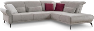 CAVADORE Ecksofa Cooper / Luftige Eckcouch mit Ottomane rechts, Armteilverstellung, Kopfteilverstellung und Sitztiefenverstellung / 294 x 88 x 242 / Cord, Hellgrau