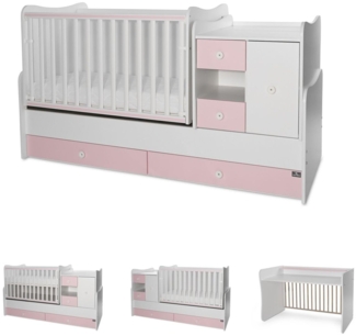 Lorelli Babybett, Jugendbett 3 in 1 Mini Max umbaubar, für 2 Kinder gleichzeitig pink