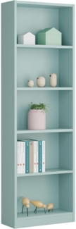 Lineares Bücherregal mit fünf Regalen, wassergrüne Farbe, Maße 52 x 180 x 25 cm