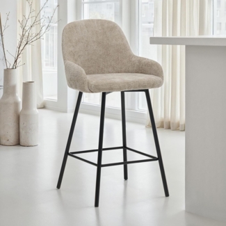 IDIMEX Barhocker VIVIANNE, 2er Set gepolstert modernes Design mit Fußstütze und Stoffbezug Beige