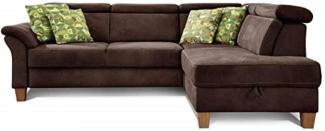 Cavadore Schlafsofa Ammerland mit Ottomane rechts / Federkern-Sofa im Landhausstil mit verstellbaren Kopfstützen, Bett und Bettkasten / 245 x 84 x 194 / Lederoptik braun