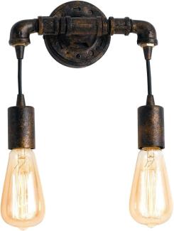 LED Innen Wandleuchte 2-flammig in Wasserrohr Optik, Rost