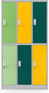 Jan Nowak Schließfachschrank 3B2AS Fächerschrank Wertfachschrank Umkleideschrank 6 Fächer Stahlblech Pulverbeschichtet 150 cm x 90 cm x 45 cm (H x B x T) (Mehrfarbig)