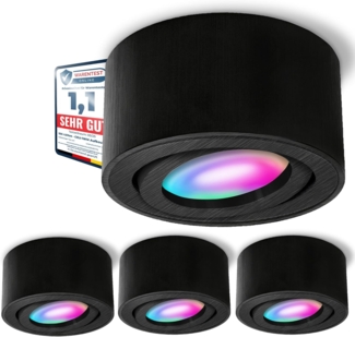 SSC-LUXon LED Aufbaustrahler CELI-1B Aufbauspot flach gebuerstet schwarz schwenkbar mit RGB LED, Warmweiß bis Tageslicht