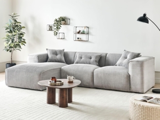 Beliani 'DOLVA' Ecksofa 3-Sitzer Cord Hellgrau rechtsseitig